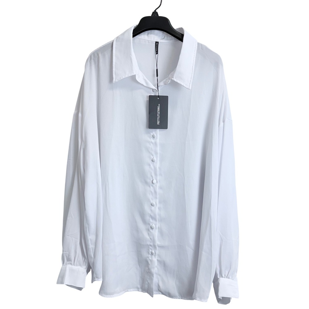 PrettyLittleThing White Oversized Chiffon Shirt Womens US 18 UK 22 NWT Button up